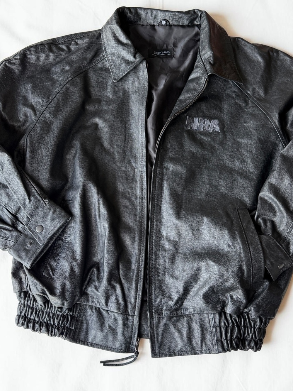 Vintage NRA Heavyweight Leather Bomber Jacket 2XL Black Heritage Workwear Coat